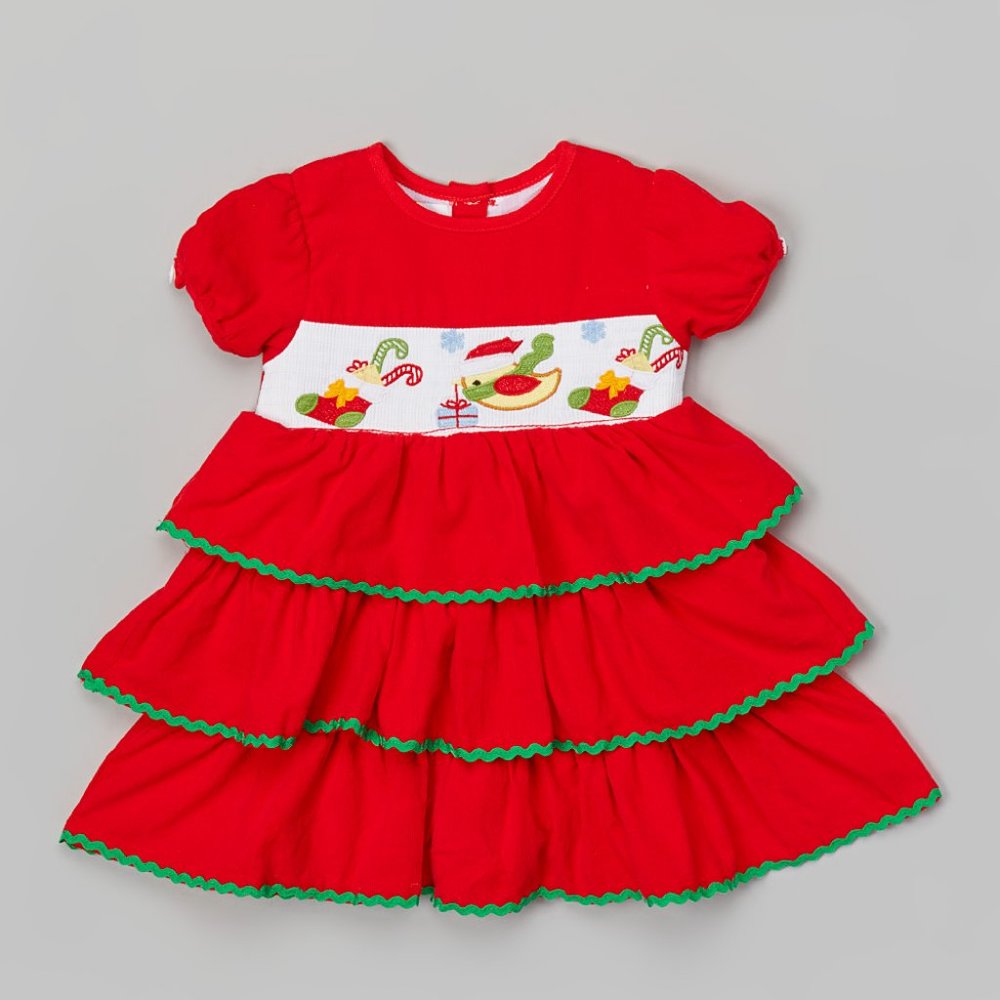 Lil Cactus Smocked Tiered Ruffle Christmas Dress